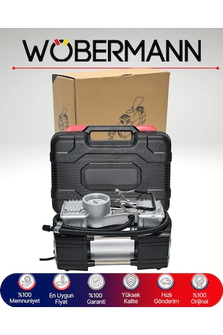 Wöbermann 150 PSI Çift Silindirli Metal Hava Kompresörü Tamir Setli Ve Taşıma Çantalı 12V