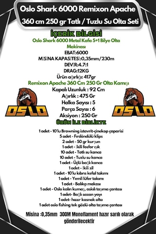 Oslo Shark 6000 Remixon Apache 360cm 250gr Tatlı/tuzlu Su Olta Seti