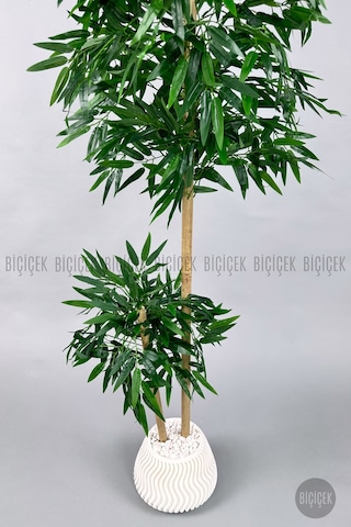 Biçiçek Yapay Bambu Ağacı 140cm Spiral Saksıda Leylek Model