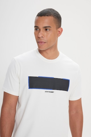 AC&Co / Altınyıldız Classics Erkek Beyaz Slim Fit Dar Kesim Pamuklu Esnek Baskılı Bisiklet Yaka Tişört - Beyaz