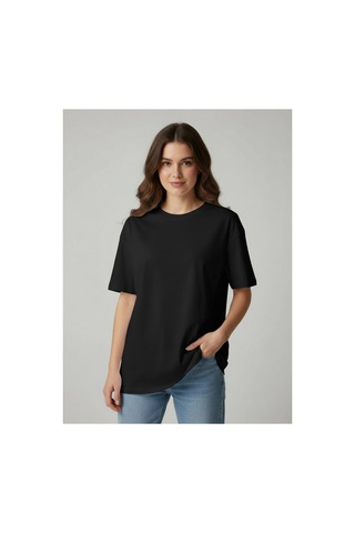 Lyvean Bisiklet Yaka Oversıze Kısa Kollu Tshirt Siyah