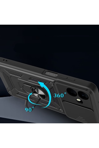 Subutu Galaxy A07 Kılıf Magnetik Standlı Kamera Korumalı Zore Sürgülü Vega Kapak - Mavi Mavi