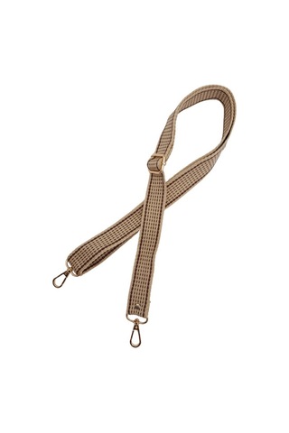 Angel Çanta Aksesuar 120x3 Cm Polyester Kolon Çanta Sapı Bej Renk Kahve Şeritli Light Gold Metalli