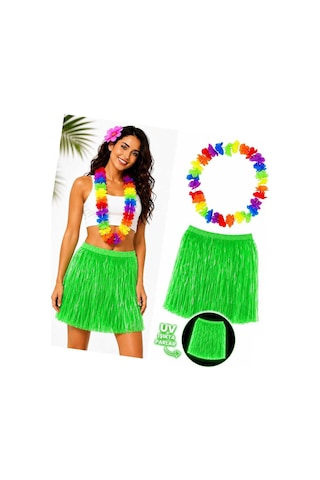 Neon Yeşil Hawaii Etek 40 Cm Ve Rengarenk Hawaii Kolye Evimdeyokyok