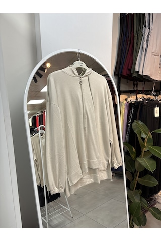 Nirva Butik Kapşonlu Fermuarlı Takım Pantolon Etekli Owrl Krem