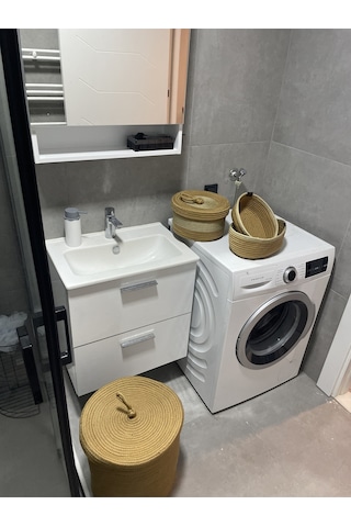 Banyo Takımı Çamaşır Sepeti Banyo Organizer Sepet Paspas Klozet Önü Paspas 4 Lü Sepet Takımı Kahverengi
