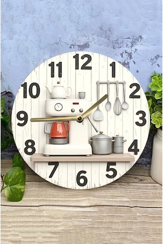 Kitchen Style Mutfak Temalı Mdf Duvar Saati Sessiz Mekanizma 3d Görünümlü Sdw230 Renkli