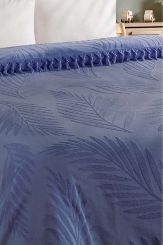 Çift Kişilik Saçaklı Havlu Yatak Örtüsü - %100 Pamuk & Yumuşak & Saçaklı Pike - 220x240 Cm - İndigo İndigo