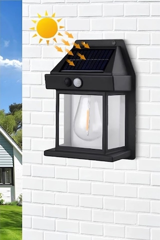 1 Adet Suya Dayanıklı Hareket Sensörlü Güneş Enerjili Solar Led Dış Mekan Bahçe Lambası Siyah