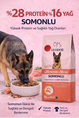 Somonlu Köpek Maması %28 Protein %16 Yağ Yetişkin Köpekler İçin Tam Ve Dengeli Beslenme