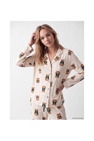 Lcw Young Pembe Gömlek Yaka Baskılı Kadın Pijama Takımı