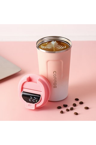 Yuntech01 510ml Akıllı Sıcaklık Gösteren Paslanmaz Çelik Vakumlu Termos Bardak, Isı/sıcak Tutma, Damlacık Önlü, Araba & Seyahat İçin, Gradyan Pembe Yeşil