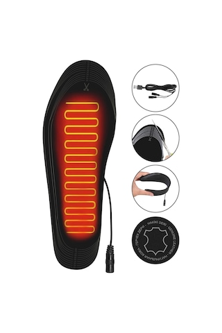 Elektrikli Taşınabilir Kablolu 35-45 Numara Deri Siyah Isıtıcılı Ayakkabı Tabanlığı Siyah