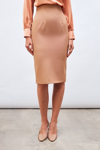 Sateen Düz Kalem Etek - Camel