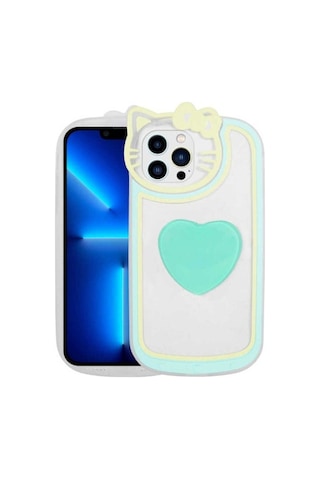 Apple Uyumlu iPhone 12 Pro Max Kılıf Kedi Figürlü Transparan Pop Soketli Zore Ritmik Kapak Turkuaz