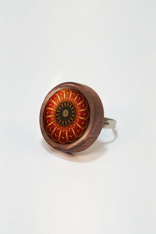 Mandala Ahşap Yüzük Kahverengi