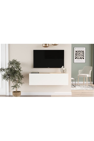 Aven Tv Ünitesi Tv Sehpası Kapaklı 100cm Çam-beyaz Ave12-aw Beyaz
