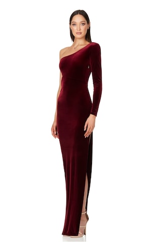 Hanife Glam Couture Hanife Glam Tek Kol Kadife Elbise Bordo
