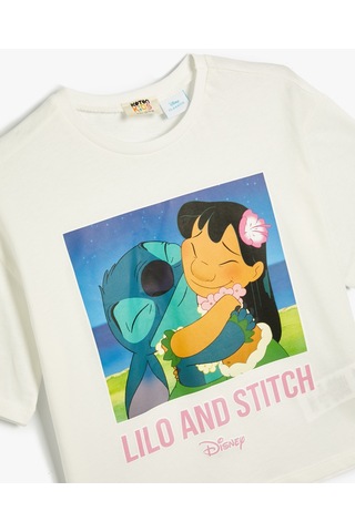 Koton Stitch Crop Tişört Lisanslı Kısa Kollu Bisiklet Yaka Pamuklu Ekru 4skg10400ak Ekru
