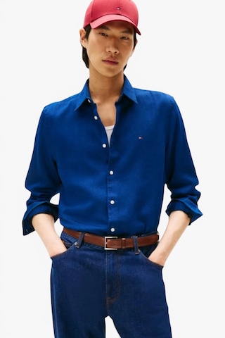 Tommy Hilfiger Sateen Indıgo Sf Shırt Erkek Mavi Gömlek - Mw0mw40498