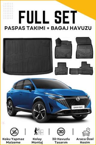 Nissan Qashqai 2025 Model Üst Birebir Uyumlu Bagaj Havuzu+paspas Seti