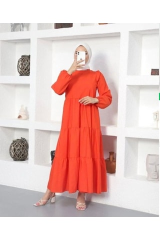 Lovie Moda Kadın Omuz Detaylı Elbise Turuncu