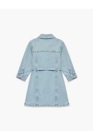 Koton Uzun Kollu Gömlek Yaka Cepli Kemerli Denim Elbise Lıght Indıgo 6skg80012ad Açık Mavi