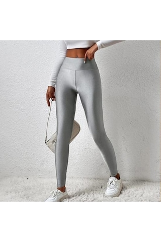 Tongxida Yüksek Esneklik Kadın Tayt, Düz Renk Parlak Yüksek Bel Yoga Pantolonu, Gökyüzü Mavisi, İlkbahar Sonbahar Aktif Giyim Mavi