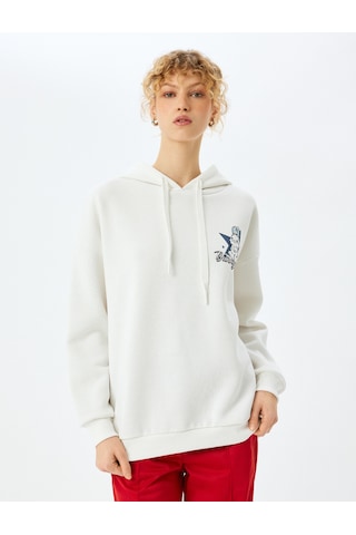 Koton Arkası Baskılı Kapüşonlu Oversize Sweatshirt Ekru 5sal10514ık Ekru