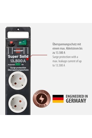 Brennenstuhl Super-solid Surge Protection 13.500 A 5'li Priz, Siyah 0