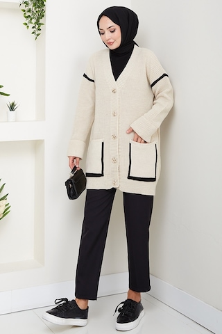 İlge Düğmeli Triko Hırka 1597 - Bej Bej