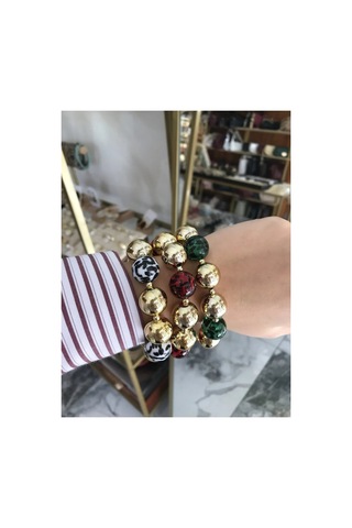 Gold Detaylı Leopar Model Lastikli Bilezik - Model 1179 Çok Renkli
