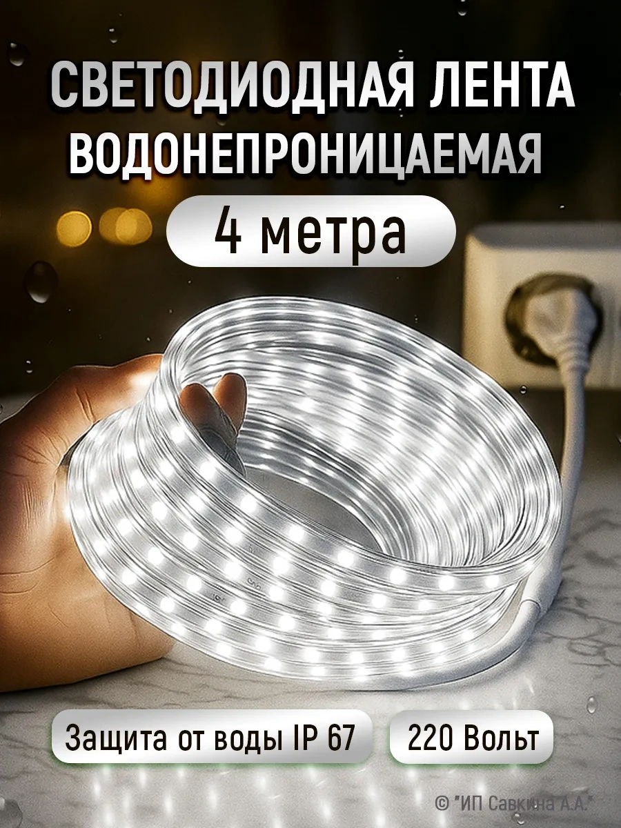 220v-vodonepronicaemaa Su Geçirmez Led Şerit 4 Metre Soğuk Işık 98511475 Soğuk Beyaz