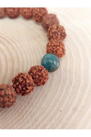 Apatit Taşlı Rudraksha Tohum Unisex Bileklik 8mm Gümüş