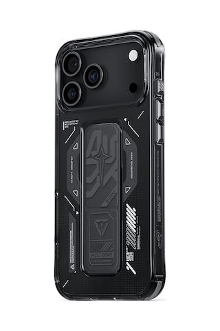 Apple Uyumlu iPhone 17 Pro Max Kılıf M-safe Teknoloji Desenli Skinarma Helio Mag Charge Standlı Kapak Füme Füme