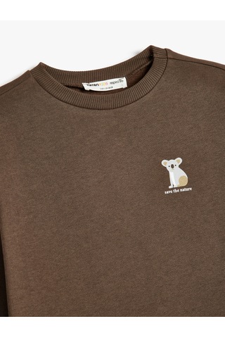 Koton Organik Pamuklu Sweatshirt Koala Baskılı Uzun Kollu Bisiklet Yaka Antrasit 5wkb10553tk Antrasit