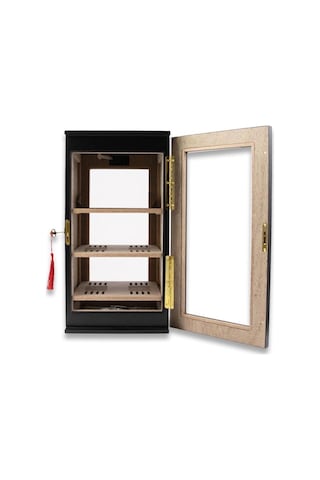 Elektronik Nemlendiricili 3 Raflı Puro Kutusu Humidor Gold Mat Siyah