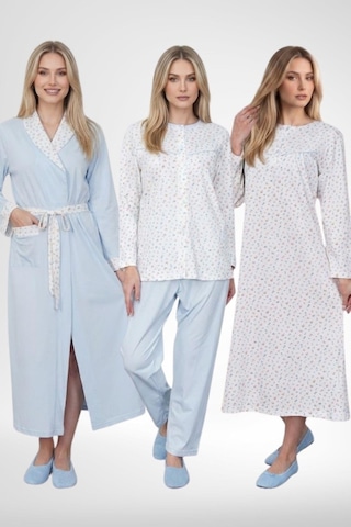 Mecit Pijama Mecit 6386 Mavi Büyük Beden Kadın Sabahlık Pijama Gecelik Set