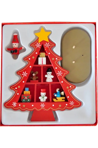 Yılbaşı Ahşap Kırmızı Çam Ağacı 18cm