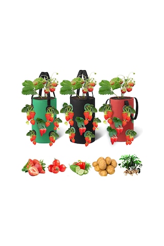 3 Galon Topsy Turvy Domates Ekici, 12 Delikli Asma Çilek Ekici, Nefes Alabilen Çilek Kumaş Sebzeler İçin Çantalar Yetiştirin 3 Paket