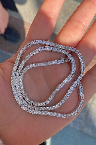 Gümüş Kare Taşlı Su Yolu 45 Cm Kolye Dy56e236 Altın - Gümüş