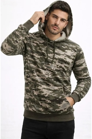 Valensdesign Erkek Kamuflaj Desenli 2 İplik 4 Mevsim Kapüşonlu Kanguru Cepli Hoodie Sweatshirt - Kamuflaj