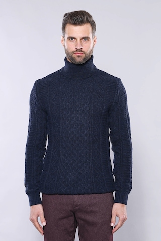 Wessi Desenli Balıkçı Yaka Triko - Lacivert