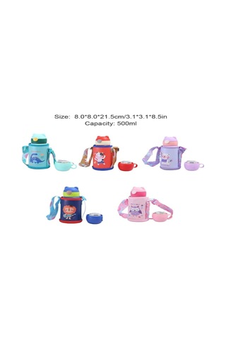 Moveevo Kız Çocuk 316 Paslanmaz Çelik Isı Saklama Şişesi - Ayı Baskılı Pembe Karyola Su Bardağı Gri