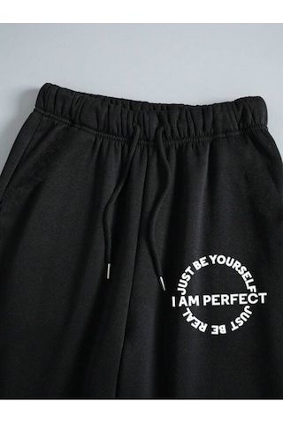 Siyah Perfect Baskılı Kapüşonlu Sweatshirt Ve Eşofman Altı Eşofman Takımı Siyah