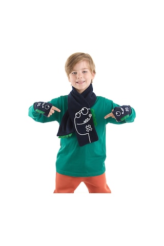 Denokids Tırtır Dino Erkek Çocuk Atkı - Eldiven Takım Renkli