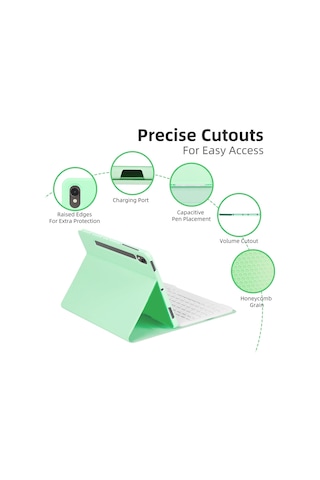 Yaozixa Samsung Galaxy Uyumlu Tab S7/s8/s9/s9 Fe 11" İçin Yeşil Kılıf + Mavi Işık Bluetooth Klavye: Kalemlikli, Çok Açı Desteği, Şarjlı, Dijital Office