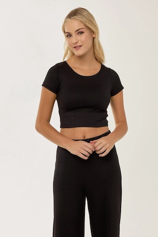 Hiccup Örme Crop Bluz & Lastikli Pantolon Takım Siyah