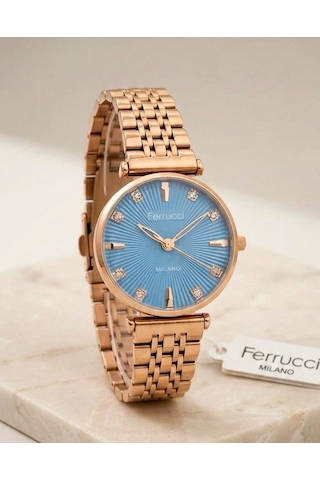 Ferrucci Milano Fc78781 Çelik Kordon&kasa Kesme Camlı Zirkon Taşlı Kadran Kadın Kol Saati Rose Gold