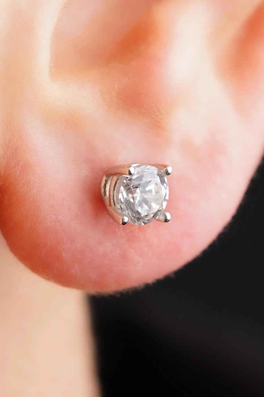 14 Ayar Altın Tektaş Küpe Erkek Kp5970 Beyaz Altın